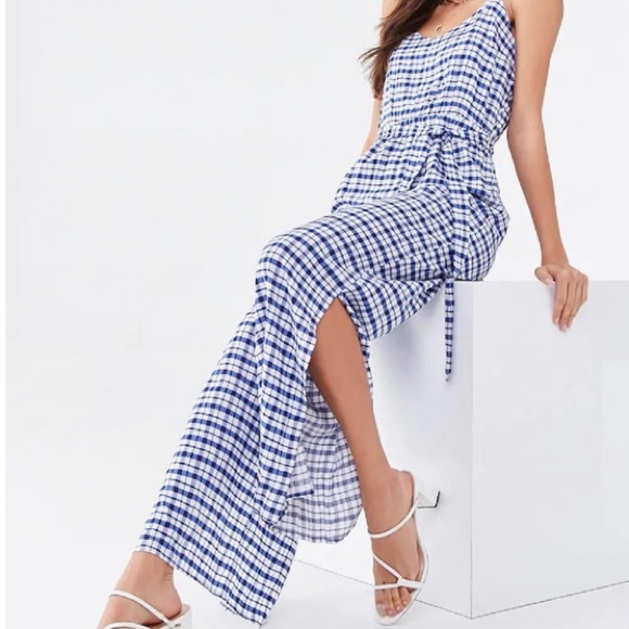 Forever 21 Blue and White Plaid Jumpsuit - Picture 3 of 7